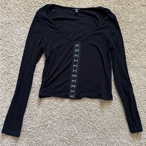 Guess Black Fitted Long Sleeve Blouse | Size L